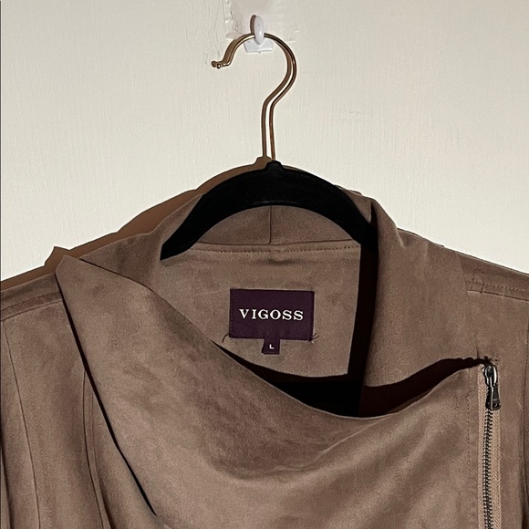 Vigoss Size L Chocolate Brown Suede Asymmetrical Zip Jacket - Picture 2 of 6